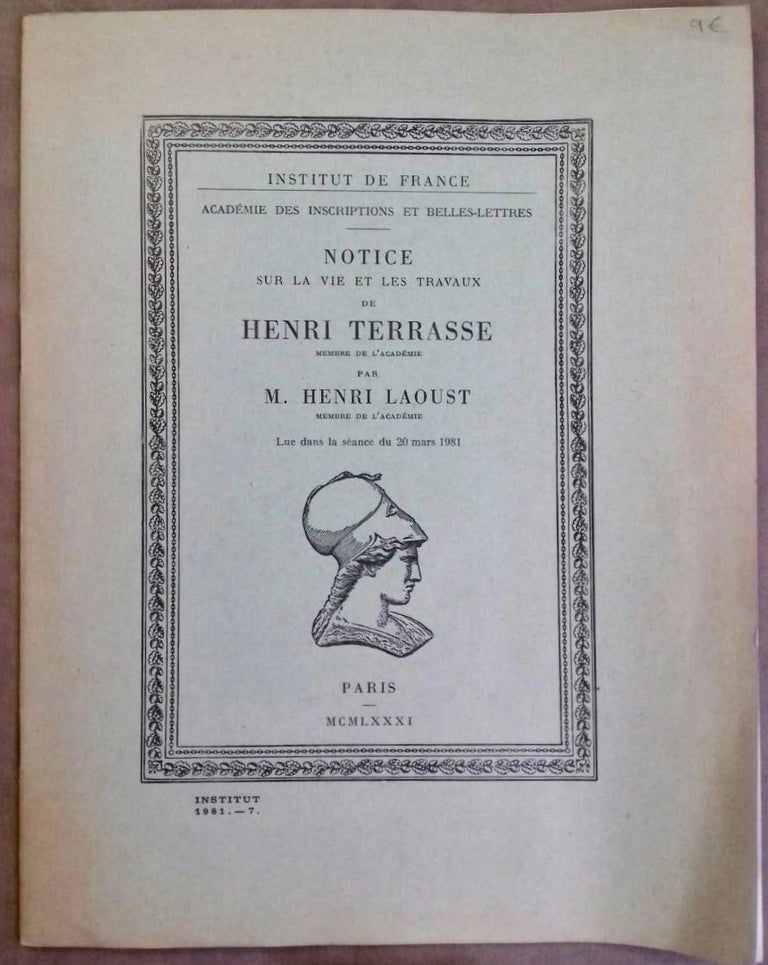 Item #M6702 Notice sur la vie et les travaux de Henri Terrasse. LAOUST Henri.[newline]M6702.jpg