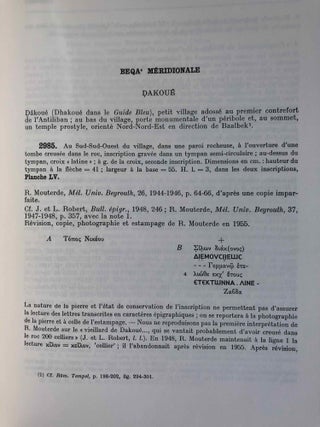 Inscriptions grecques et latines de la Syrie. Tome VI: Baalbek et Beqa'. Nos 2711-3017.
