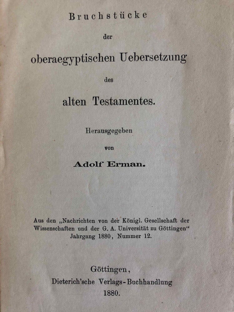 Item #M6787 Bruchstücke der oberaegyptischen Uebersetzung des alten Testamentes. ERMAN Adolf.[newline]M6787.jpg