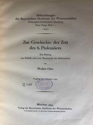 Zur Geschichte der Zeit des 6. Ptolemäers. Ein Beitrag zur Politik und zum Staatsrecht des Hellenismus.