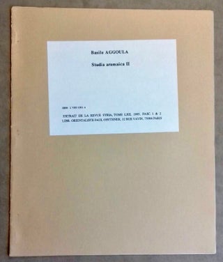 Item #M6849 Studia Aramaica II. AGGOULA Basile