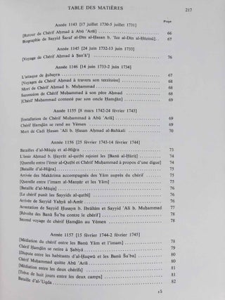 Imams, notables et b&eacute;douins du Y&eacute;men au XVIIIe si&egrave;cle. Quintessence de l'or du r&egrave;gne de Ch&eacute;rif Muhammad B. Ahmad. Chronique de 'Abd al-Rahman b. Hasan al-Bahkali.