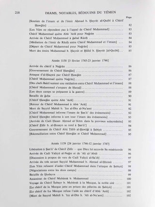 Imams, notables et b&eacute;douins du Y&eacute;men au XVIIIe si&egrave;cle. Quintessence de l'or du r&egrave;gne de Ch&eacute;rif Muhammad B. Ahmad. Chronique de 'Abd al-Rahman b. Hasan al-Bahkali.
