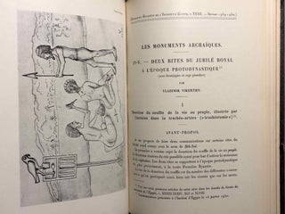 1) Vikentiev (1948): Le retour d'Ulysse du point de vue égyptologique et folklorique, parallèles anciens et moyenâgeux. 2) Vikentiev (1948): La première histoire de Setné Khamouas et quelques contes apparentés. 3) Vikentiev (1948): La traversée de l'Oronte. La chasse et la veillée de nuit du pharaon Aménophis II, d'après la grande stèle de Mit-Rahineh. 4) Vikentiev (1950): Les monuments archaïques IV-V: Deux rites du jubilé royal à l'époque protodynastique. 5) Badawy (1953): La stèle funéraire égyptienne à ouverture axiale. 6) Vikentiev (1955): Les monuments archaïques VI: La tablette en ivoire d'un haut fonctionnaire du roi de la Ire Dynastie Wenewty-Ouenephes.[newline]M6934-17.jpg