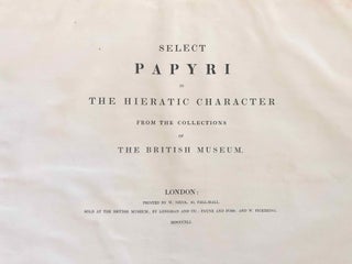 Select Papyri in the Hieratic Character from the Collections of the British Museum (volume I). Part 1: Sallier Papyri No. 1, 2 & 3. Part 2: Anastasi Papyri No. 1, 2, 3, 4. Part 3: Anastasi Papyri No. 5, 6, 7, 8, 9 and Sallier No. 4. Volume II: Papyrus Abbott and d'Orbiney (complete set)[newline]M6986-03.jpg