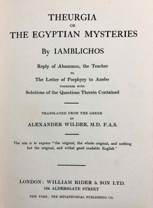 Theurgia or The Egyptian Mysteries By Iamblichos. Reply of Abammon, the Teacher to The Letter of Porphyry to Anebo together with Solutions of the Questions Therein Contained.[newline]M6999-03.jpg