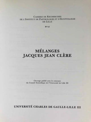 Mélanges Jacques Jean Clère. Papyrologie. Archéologie.[newline]M7100-01.jpg