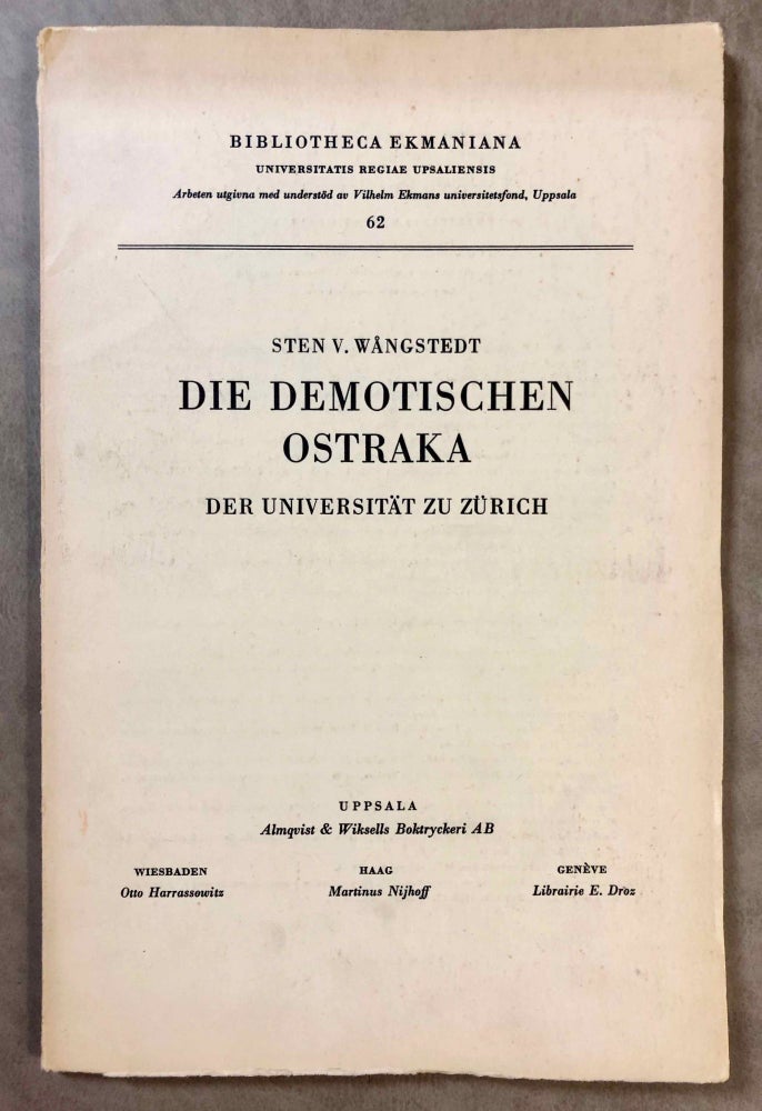 Item #M7114 Die demotischen Ostraka der Universität zu Zürich. WANGSTEDT Sten V.[newline]M7114.jpg