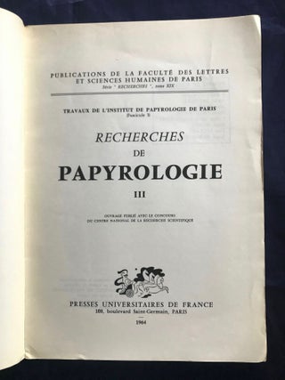Recherches de papyrologie. Tomes I, II, III & IV (all published, complete set)[newline]M7139-07.jpg