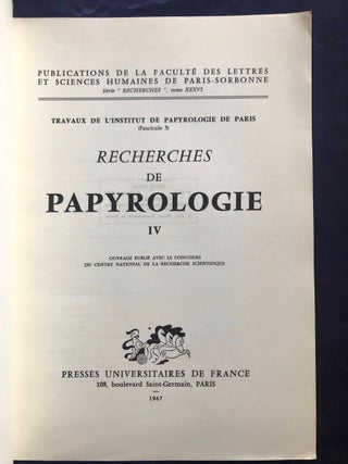 Recherches de papyrologie. Tomes I, II, III & IV (all published, complete set)[newline]M7139-11.jpg