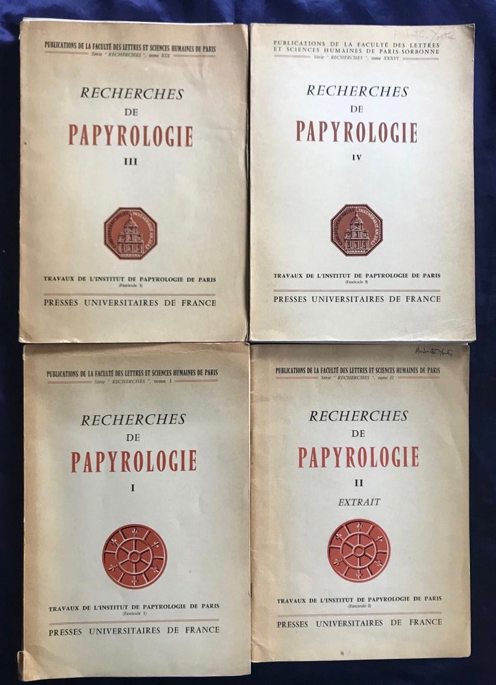 Item #M7139 Recherches de papyrologie. Tomes I, II, III & IV (all published, complete set). [newline]M7139.jpg