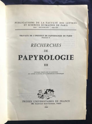 Recherches de papyrologie. Tome III.[newline]M7139a-01.jpg
