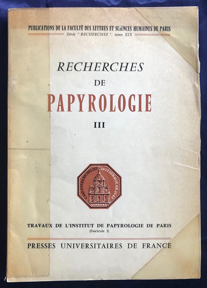Item #M7139a Recherches de papyrologie. Tome III. [newline]M7139a.jpg