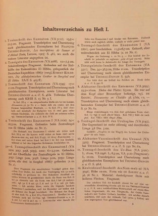 Vorderasiatische Schriftdenkmäler der königlichen Museen zu Berlin. Heft 1 (1907) to Heft 16 (1917), including the complete edition of the Amarna Tontafeln by Otto Schroeder in Hefte XI/1, XI/2 and XII. 16 fascicles.