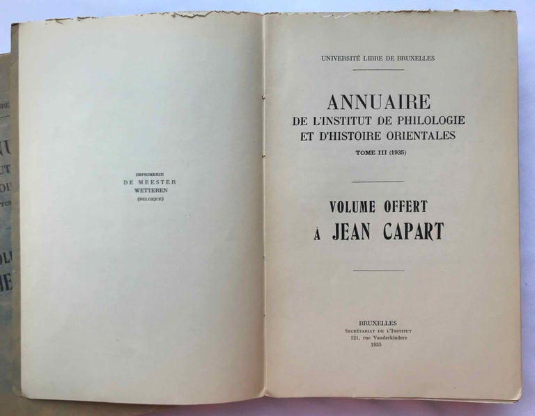 Item #M7219 Volume offert à Jean Capart. Vol. 1 and 2 (complete). CAPART Jean, in honorem.[newline]M7219.jpg