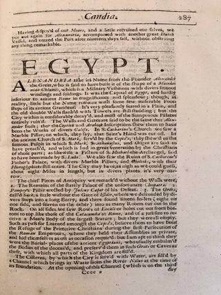 An account of divers choice remarks: as well geographical, as historical, political, mathematical, physical and moral, taken in a journey through the Low-Countries, France, Italy, and part of Spain, with the isles of Sicily and Malta. As also: a voyage to the Levant: A description of Candia, Egypt, the Red Sea, the Deserts of Arabia, Mount-Horeb and Mount-Sinai, the Coasts of Palestine, Syria, and Asia-Minor, the Hellespont, Propontis, and Constantinople, the Isles of the Carpathian, Egean and Ionian Seas. Wherein their present State, Interest, Customs, Manners, and Religion, their Learning and Learned Men, with the most celebrated pieces of sculpture, painting, &c. are more Accurately set forth, than hath hitherto been done. With an Account of divers sorts of shell-Like bodies found at great distances from the seas. With remarks thercon, in way to discover their original. And what else occurr'd most remarkable in thirteen years travels. Illustrated with divers figures.[newline]M7231-300.jpg