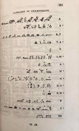 An Account of Some Recent Discoveries in Hieroglyphical Literature, and Egyptian Antiquities. Including the author's original alphabet, as extended by Mr. Champollion.[newline]M7239a-28.jpg