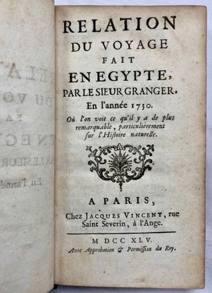Relation du Voyage fait en Egypte, par le Sieur Granger, en l'année 1730. Où l'on voit ce qu'il y a de plus remarquable, particulièrement sur l'histoire naturelle.[newline]M7246-03.jpg