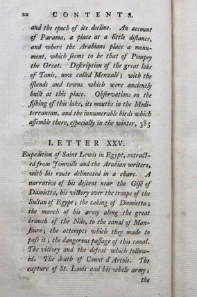 Letters on Egypt. Containing a Parallel between the Manners of its Ancient and Modern Inhabitants, its Commerce, Agriculture, Government and Religion. With the Descent of Lewis IX at Damietta, extracted from Joinville and Arabian authors. Translated from the French. 2 volumes (complete set)[newline]M7255-09.jpg