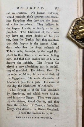 Letters on Egypt. Containing a Parallel between the Manners of its Ancient and Modern Inhabitants, its Commerce, Agriculture, Government and Religion. With the Descent of Lewis IX at Damietta, extracted from Joinville and Arabian authors. Translated from the French. 2 volumes (complete set)[newline]M7255-14.jpg