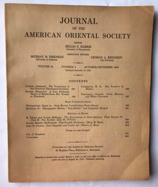 Item #M7278 Journal of the American Oriental Society. 4 Issues: Vol. 65 (#4. Oct-Dec 1945), Vol....[newline]M7278.jpg