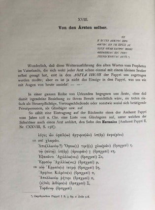 Ärztliches aus griechischen Papyrus-Urkunden. Bausteine zu einer medizinischen Kulturgeschichte des Hellenismus.