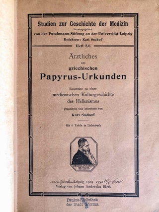 Item #M7295 Ärztliches aus griechischen Papyrus-Urkunden. Bausteine zu einer medizinischen...