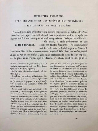L'entretien d'Origène avec Héraclide et les évêques ses collègues sur le Père, le Fils et l'Ame