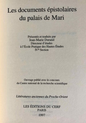 Documents épistolaires du Palais de Mari. Tome I.