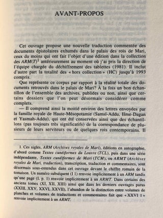 Documents épistolaires du Palais de Mari. Tome I.