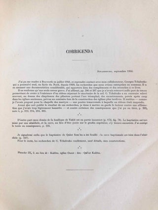 Sanctuaires chrétiens de Syrie. Essai sur la genèse, la forme et l'usage liturgique des édifices du culte chrétien, en Syrie, du IIIe siècle à la conquête musulmane.