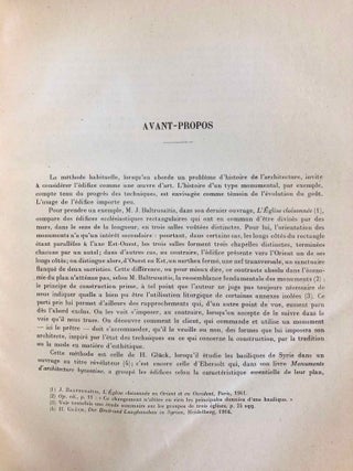 Sanctuaires chrétiens de Syrie. Essai sur la genèse, la forme et l'usage liturgique des édifices du culte chrétien, en Syrie, du IIIe siècle à la conquête musulmane.