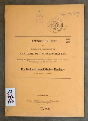 Item #M7436 Ein Denkmal memphitischer Theologie. ERMAN Adolf[newline]M7436.jpg