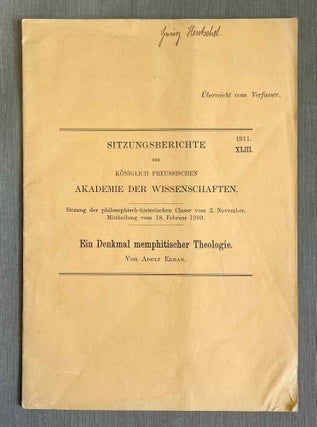 Item #M7436a Ein Denkmal memphitischer Theologie. ERMAN Adolf