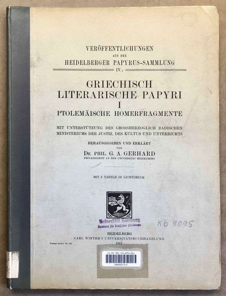 Item #M7455 Griechische literarische Papyri. Band I: Ptolemaische Homerfragmente (all published). GERHARD Gustav Adolf.[newline]M7455.jpg
