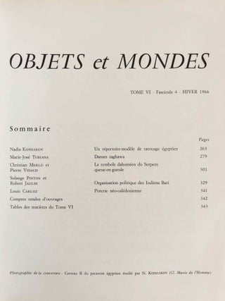 Objets et monde. La revue du Musée de l'Homme. Tome VI, fasc. IV.[newline]M7480-01.jpg