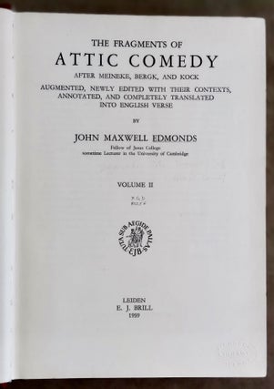 The fragments of attic comedy after Meineke, Bergk, and Kock. Vol. I: Old comedy. Vol. II: Middle comedy. Vol. III A (part 1): New comedy, except Menander. Anonymous fragments of the middle and new comedies. Vol. III B (part 2): Menander (complete set)[newline]M7576a_7.jpeg