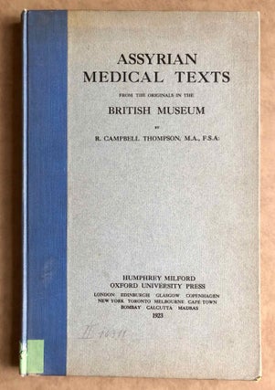 3 works: 1) Assyrian medical texts from the originals in the British Museum. 2) The Assyrian Herbal. A monograph on the Assyrian vegetable drugs, the subject matter of which was communicated in a paper to the Royal Society, March 20, 1924. 3) On the Chemistry of Ancient Assyrians (complete set)[newline]M7602-01.jpeg