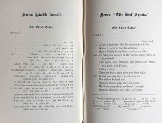 The Devils and Evil Spirits of Babylonia, being Babylonian and Assyrian Incantations against the Demons, Ghouls, Vampires, Hobgoblins, Ghosts, and Kindred Evil, Spirits, which attack Mankind. Translate from the original cuneiform texts, with Transliterations, Vocabulary, Notes, etc.In 2 vols / In 2 Bänden: Vol. 1: Evil Spirits. Vol. 2: Fever Sickness and Headache