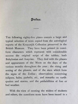 The Reports of the Magicians and Astrologers of Nineveh and Babylon in the British Museum. The original Texts, printed in Cuneiform Characters, edited with Translations, Notes, Vocabulary, Index, and an Introduction. Vol. 1: The cuneiform texts. Vol. 2: English translations, vocabulary (complete set)