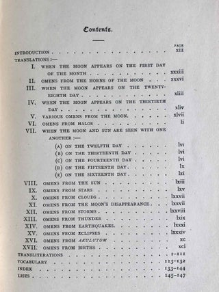 The Reports of the Magicians and Astrologers of Nineveh and Babylon in the British Museum. The original Texts, printed in Cuneiform Characters, edited with Translations, Notes, Vocabulary, Index, and an Introduction. Vol. 1: The cuneiform texts. Vol. 2: English translations, vocabulary (complete set)