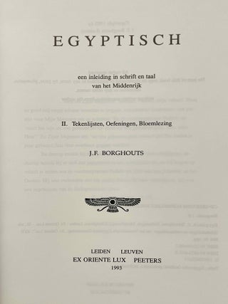 Egyptisch. Een inleiding in taal en schrift van het Middenrijk. I. Grammatica en syntaxis; II. Tekenlijsten, Oefeningen, Bloemlezing. 2 volumes (complete set)[newline]M7631b-08.jpeg