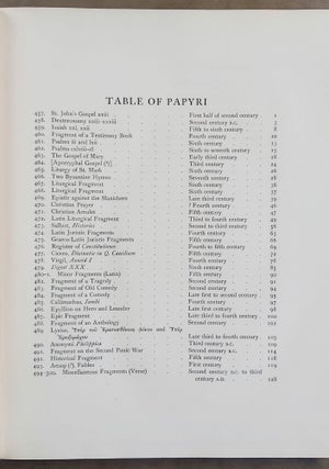 Catalogue of the Greek and Latin Papyri in the John Rylands' Library. Vol. I: Literary texts (Nos. 1 - 61). Vol. II: Documents of the Ptolemaic and Roman Periods (Nos. 62 - 456). Vol. III: Theological and literary texts (Nos. 457 - 551). Vol. IV: Documents of the Ptolemaic, Roman and Byzantine periods (Nos. 552 - 717) (complete set of 4 volumes)[newline]M7638-13.jpeg