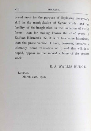 The Histories of Rabban Hormizd the Persian and Rabban Bar-Idta: The Syriac Texts edited with English Translations. Vol. I: The Syriac texts. Vol. II part 1: English translations. Vol. II part 2: The metrical life of Rabban Hormizd by mar Sergius of Adhorbaijan (complete set of 3 volumes)