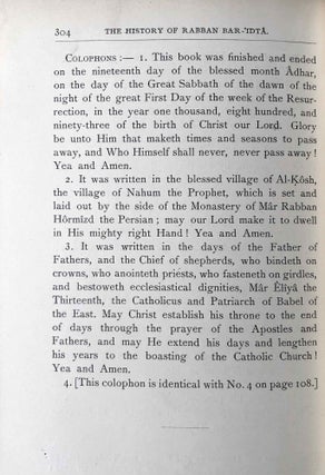 The Histories of Rabban Hormizd the Persian and Rabban Bar-Idta: The Syriac Texts edited with English Translations. Vol. I: The Syriac texts. Vol. II part 1: English translations. Vol. II part 2: The metrical life of Rabban Hormizd by mar Sergius of Adhorbaijan (complete set of 3 volumes)