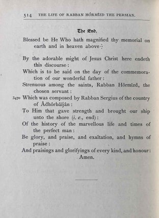 The Histories of Rabban Hormizd the Persian and Rabban Bar-Idta: The Syriac Texts edited with English Translations. Vol. I: The Syriac texts. Vol. II part 1: English translations. Vol. II part 2: The metrical life of Rabban Hormizd by mar Sergius of Adhorbaijan (complete set of 3 volumes)