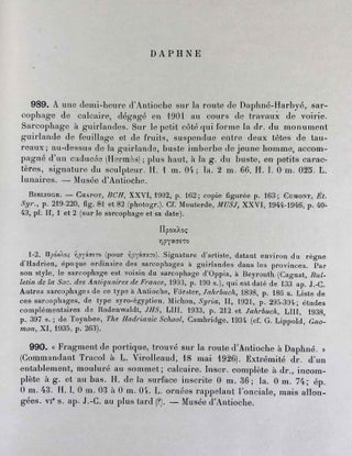 Inscriptions grecques et latines de la Syrie. Tome III, 2e partie: Antioche (suite). Antiochène. N°989-1242. Index des tomes I-III.