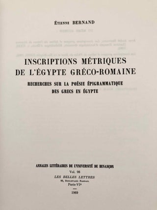 Inscriptions métriques de l'Egypte gréco-romaine. Recherches sur la poésie épigrammatique des Grecs en Egypte.
