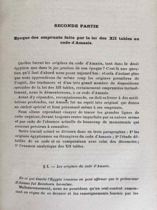 Les rapports historiques et l&eacute;gaux des Quirites et des &Eacute;gyptiens depuis la fondation de Rome jusqu'aux emprunts faits par les auteurs de la loi des XII tables au code d'Amasis. M&eacute;moire original lu &agrave; l'&Eacute;cole du Louvre pendant l'ann&eacute;e scolaire 1899-1900.[newline]M7723-08.jpeg