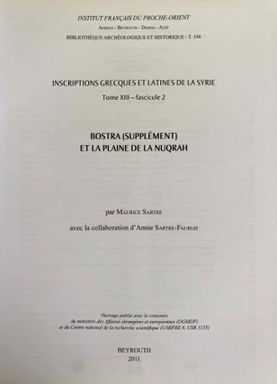 Inscriptions grecques et latines de la Syrie. Tome XIII, Fascicule 2: Bostra (supplément) et la plaine de la Nuqrah